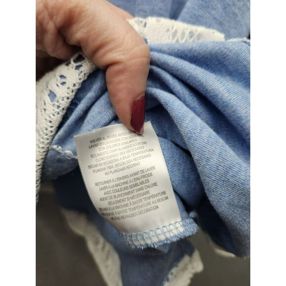 Alfred Dunner Womens Blue Embroidered Top With Lace Trim & 3/4 Sleeves Size M Co - Picture 4 of 6